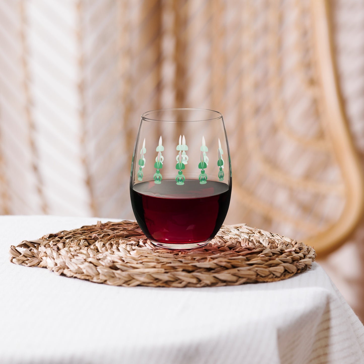 African Inspired Digital Art Stemless wine glass