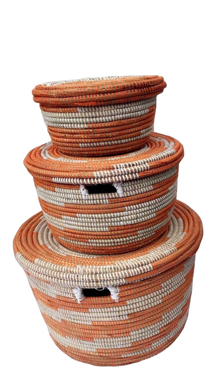 Handwoven Senegalese Nested Basket Set of 3 – Natural Grass & Recycled Plastic