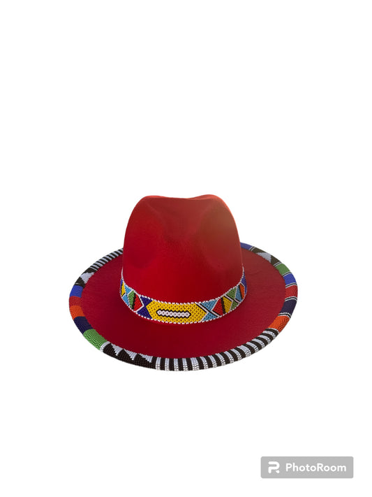 Red hat with African beads