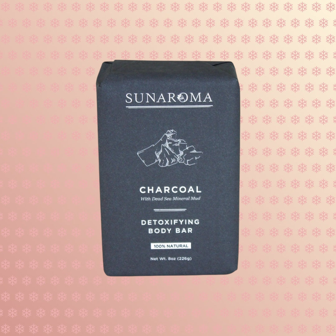 Teranga Africa/Choose Senegal Sunaroma charcoal detoxifying body bar with Dead Sea mineral mud in black packaging
