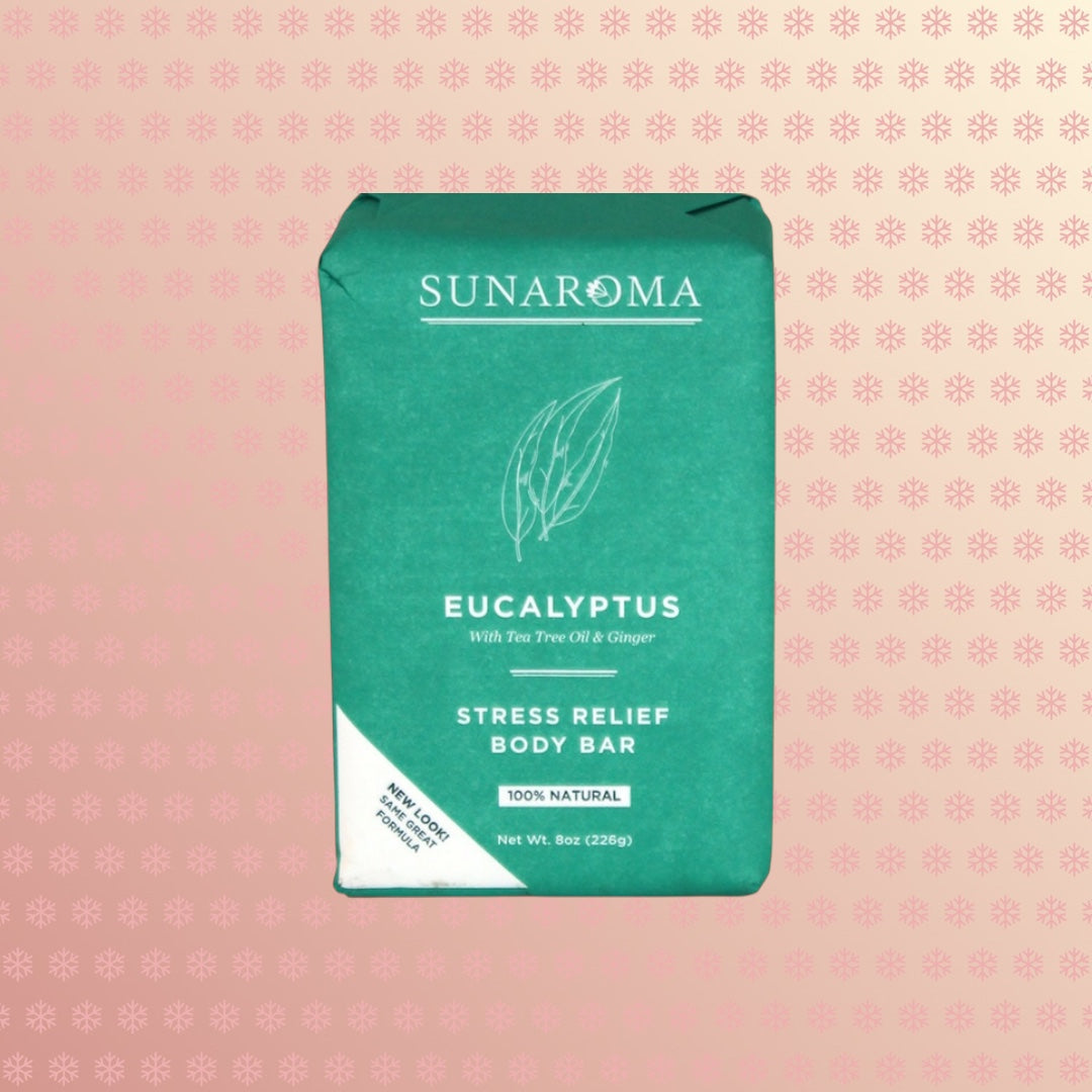 Teranga Africa/Choose Senegal eucalyptus stress relief body bar with tea tree oil and ginger in green paper wrapping