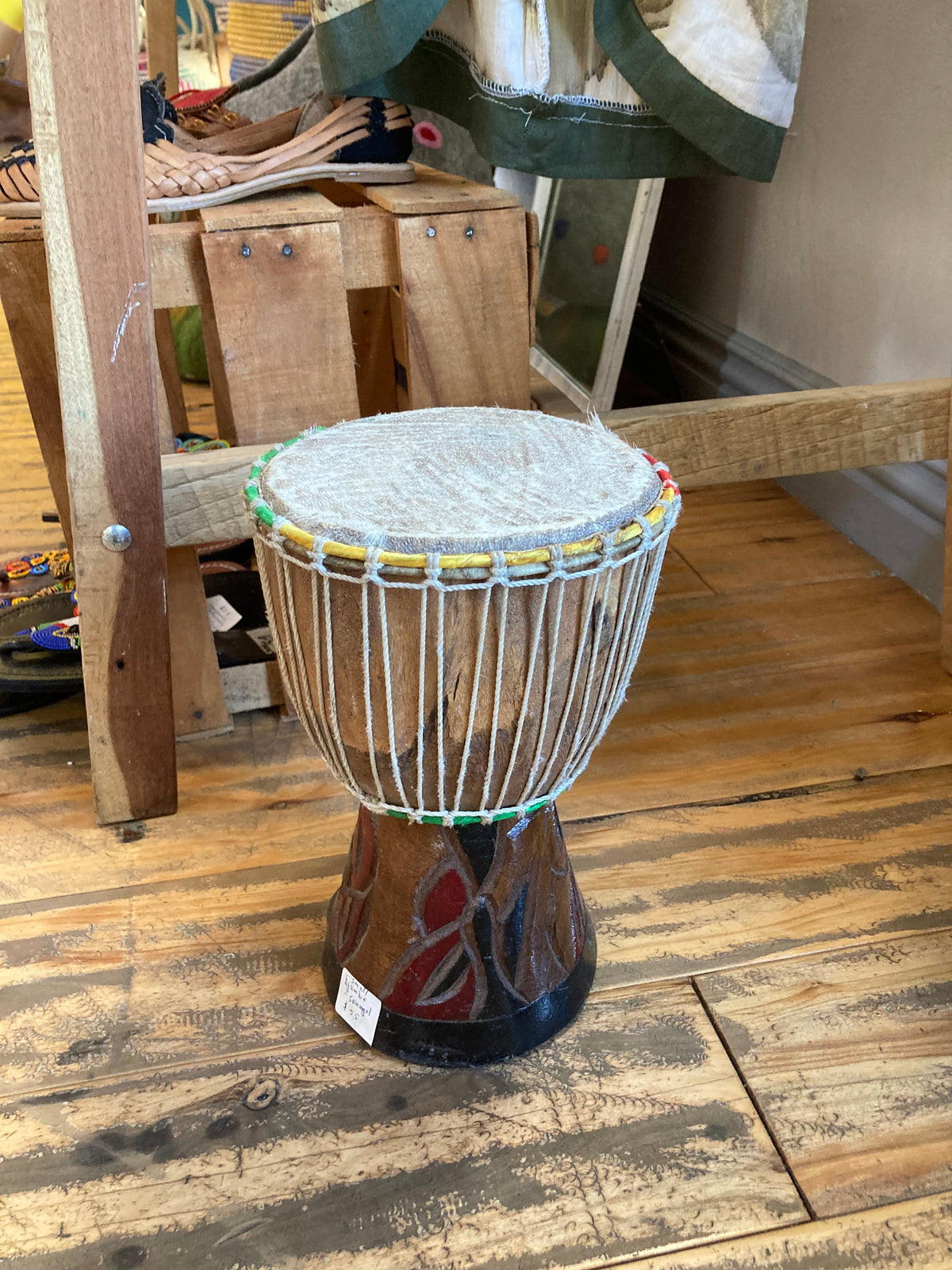 Teranga Africa/Choose Senegal hand-carved wooden djembe drum with goatskin head and colorful braided cord accents