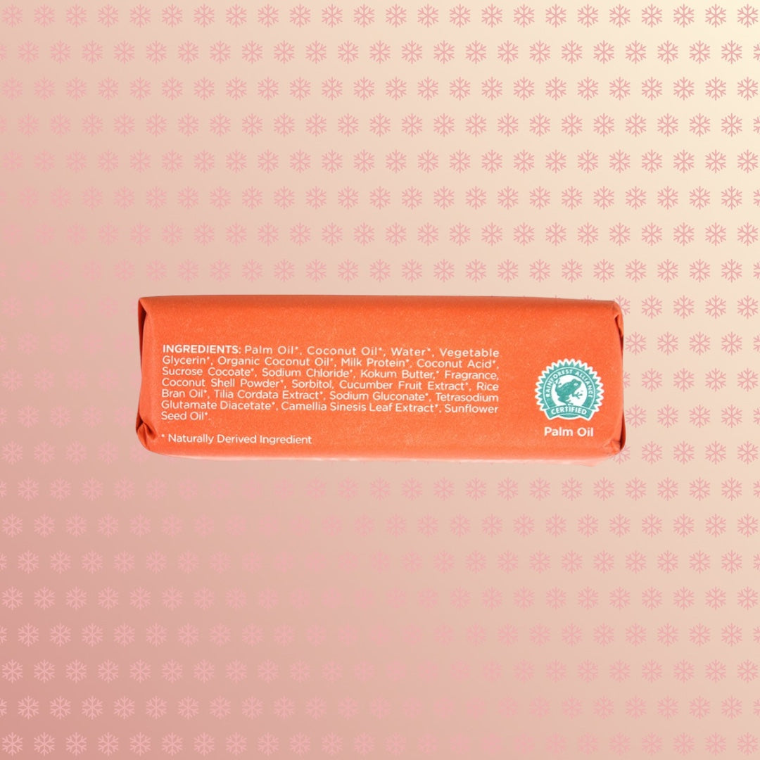 Teranga Africa/Choose Senegal handcrafted soap bar in orange packaging with ingredient list and certification label