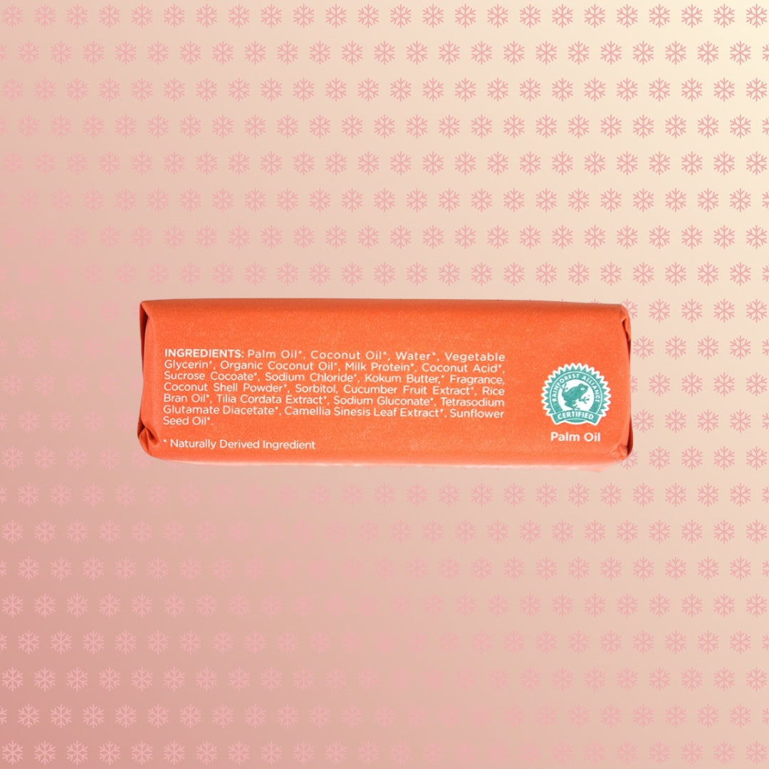 Teranga Africa/Choose Senegal handcrafted soap bar in orange packaging with ingredient list and certification label