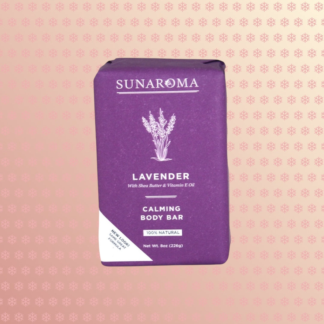 Teranga Africa/Choose Senegal Sunaroma lavender calming body bar with shea butter and vitamin E in purple packaging