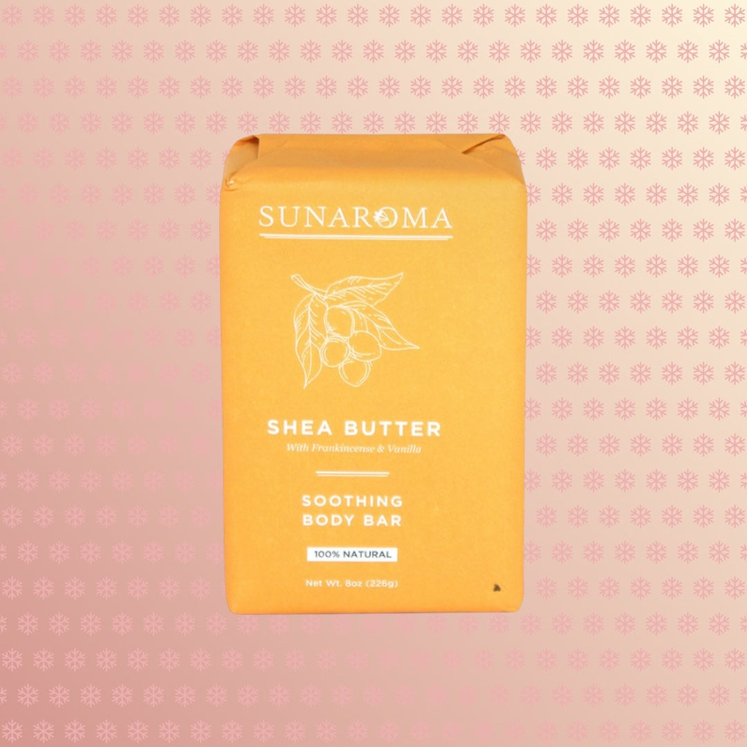 Teranga Africa/Choose Senegal Sunaroma shea butter soothing body bar with frankincense and vanilla in yellow packaging