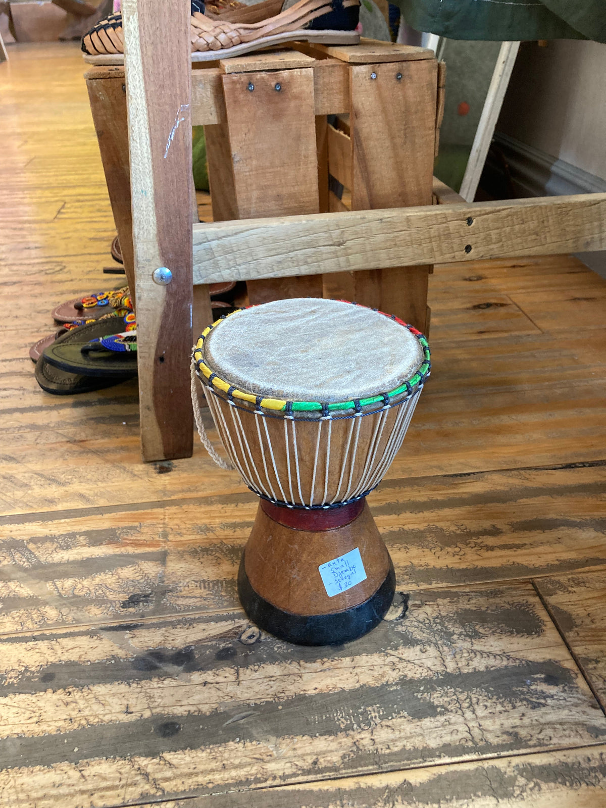 Teranga Africa/Choose Senegal hand-carved wooden djembe drum with goatskin head and colorful braided cord trim